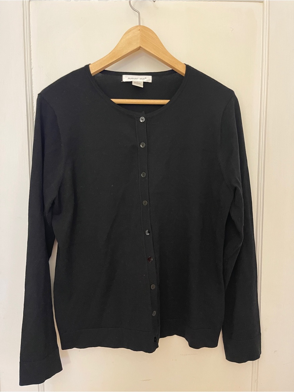 august silk Black Crewneck Button Cardigan
